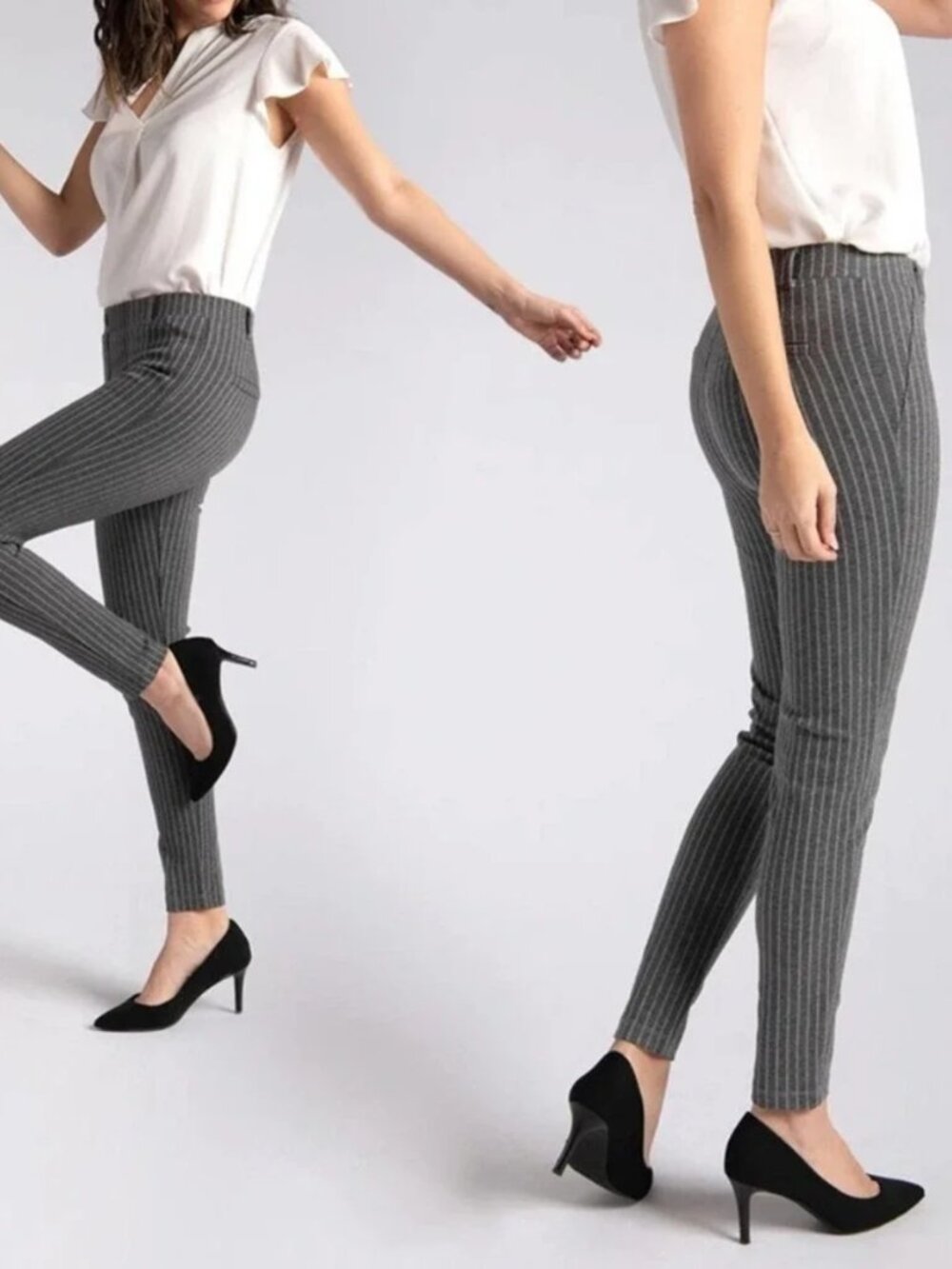 Betabrand Gray Double Pinstripe Skinny Classic Dress Yoga Pants XXLarge Petite